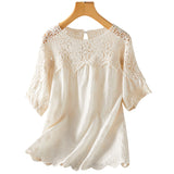 Apricot Lace Hollow-out Short-Sleeved Shirt