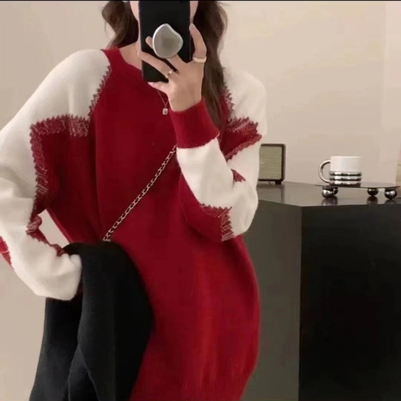 Contrast Color Loose Knitted Sweater