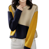 Geometric Color Matching Color Contrast Round Neck Sweater