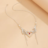 Rhinestone Heart Tassel Clavicle Chain Necklace