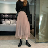 Pleated Mid-Length Mesh Skirt