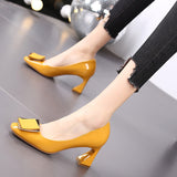 Soft Leather Not Tired Feet Chunky Heel Low-Cut Shoes