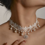 Simple White Lace Gem Pendant Necklace