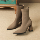 Loose Knitted Socks Thick Heel Pointed Boots