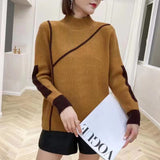 Fashion Solid Color Stitching Mock Neck Sweater
