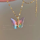 Retro Colorful Gradient Butterfly Clavicle Necklace
