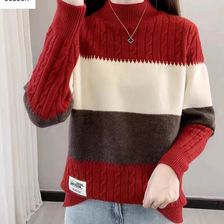 Casual Multicolor Twist Mock Neck Sweater