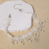 Simple White Lace Gem Pendant Necklace