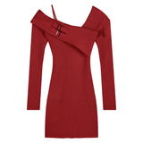 Christmas Red off-the-Shoulder Long Sleeve Dress