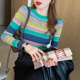 Rainbow Striped Knitted Bottoming Shirt