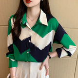 Lapel Contrast-Color Chiffon Shirt