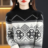 Jacquard Mock Neck Knitted Sweater