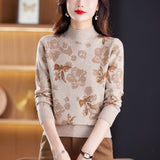 Simple National Style Printed Half Turtleneck Knitted Sweater