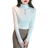 Half Turtleneck Cutout Beaded Knitted Sweater
