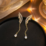 Wings Hollow out Diamond-Studded Tassel Earrings