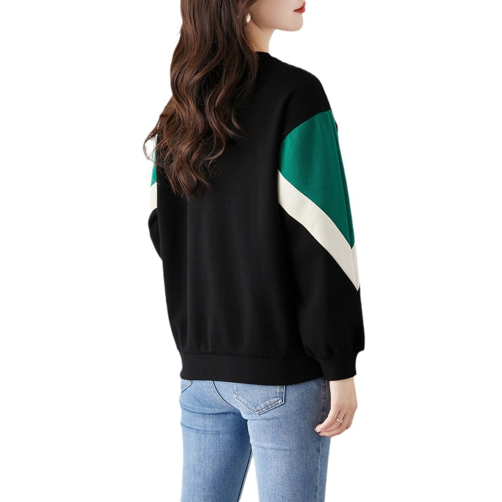 Casual Contrast Color Round Neck Sweater
