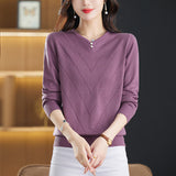 Solid Color Retro Pearl Buckle Thin Sweater