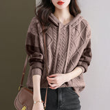 Plaid Printed Hooded Knitted Sweater