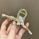 Pearl Flower Metal Grip Hair Claw