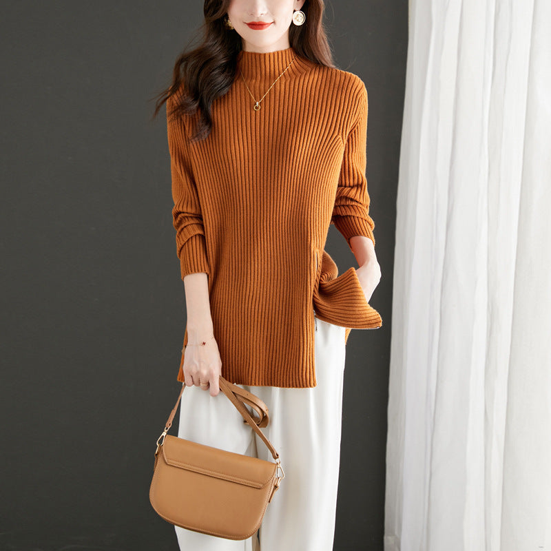 Zip Split Half-Collar Knitted Sweater