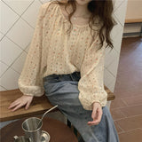 Retro Sequin Stitching Floral Single-Breasted Long Sleeve Shirt
