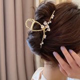 Pearl Flower Metal Grip Hair Claw