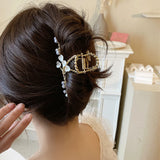 Pearl Flower Metal Grip Hair Claw