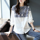 Patchwork Loose Printed Round Neck Shirt