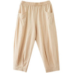 Harem Cotton Linen Elastic-Waist Casual Cropped Pants