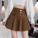 Fashionable Elegant Woolen Pleats High Waist Skirt