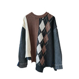Vintage Denim Stitching Sweater Rhombus Pullover