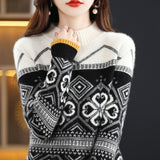 Jacquard Mock Neck Knitted Sweater