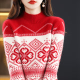 Jacquard Mock Neck Knitted Sweater