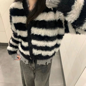 Faux Mink Striped Sweater