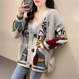 Donald Duck Thickened V-neck Knitted Cardigan