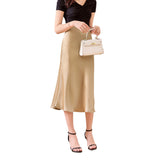 Silk High Waist Midi Skirt Silky Fishtail Hem Half Skirt