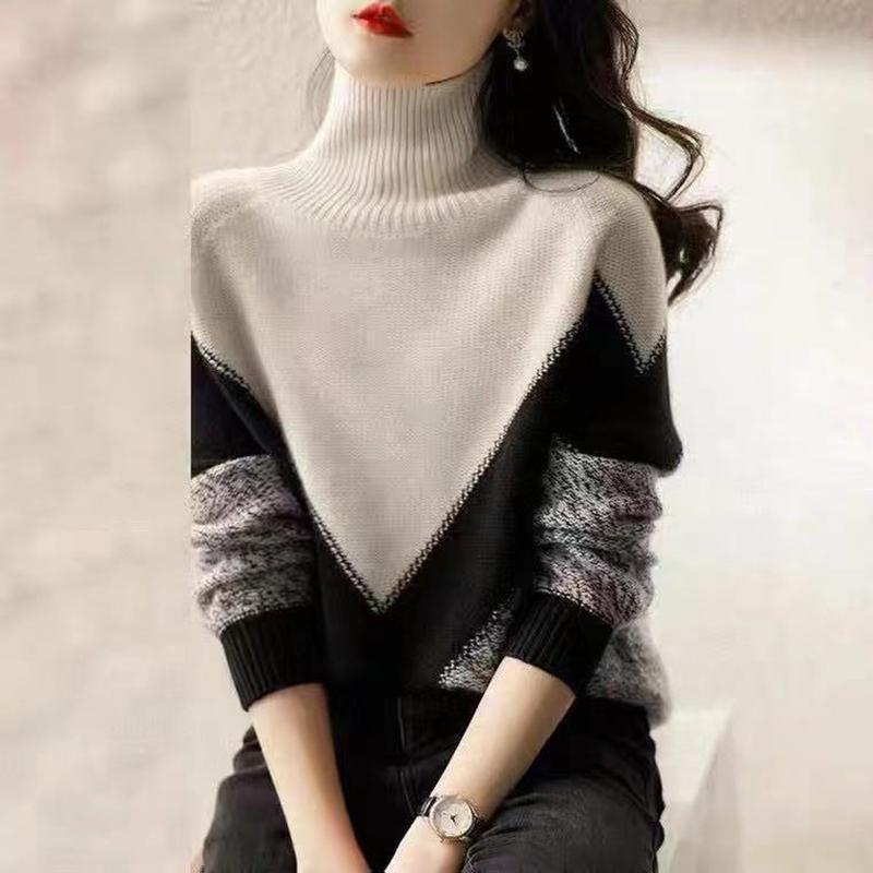 Color Block Knitted Turtleneck Sweater