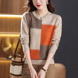Retro Slimming Color Block Knitted Sweater