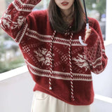 Retro Lazy Style Hooded Drawstring Knitted Sweater