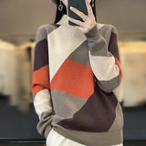 Color Matching Idle Style Half Turtleneck Knitted Sweater