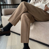 High-Waist Slim Woolen Suit Pants