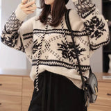 Retro Lazy Style Hooded Drawstring Knitted Sweater