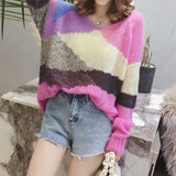 Idle Style V-Collar Contrast Color Thin Knitted Sweater