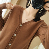 Threaded V-neck Solid Colour Single Breasted Out Sweater