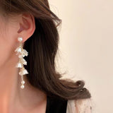 White Tulip Flower Tassel Earrings