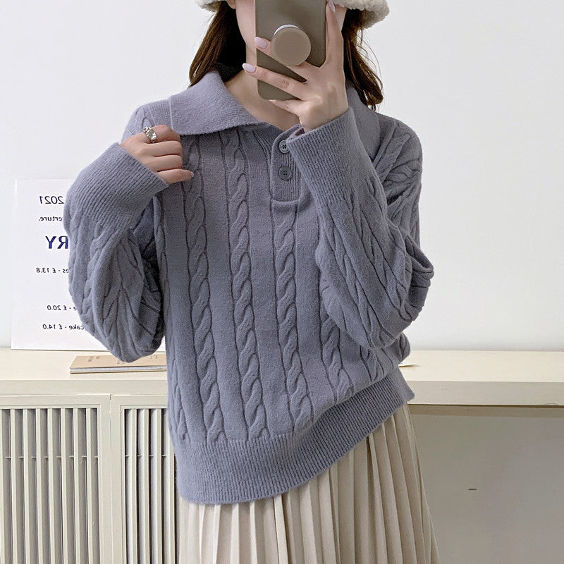 Solid Colour Lapel Sweater