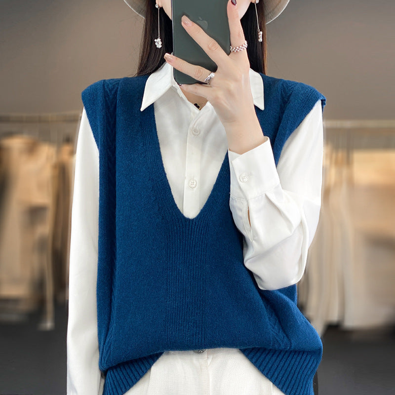 V-Neck Sleeveless Knitted Pullover Overlay Waistcoat