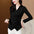 V-neck Irregular Cinched Long Sleeve Chiffon Shirt