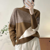 Elegant Half Turtleneck Knitted Color Matching Sweater