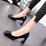Soft Leather Not Tired Feet Chunky Heel Low-Cut Shoes